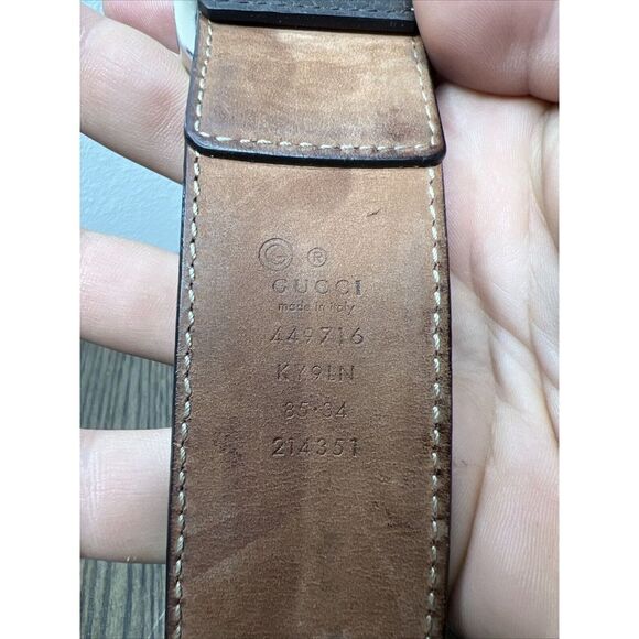 Gucci GG Canvas Mono Leather Palladium Silver Buckle Belt Brown Sz 34 - Picture 8 of 11